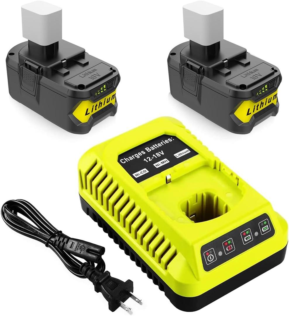 2Pack Replacement for Ryobi 18V Battery P108 P104 P105 P102 P103 P122 P109 Li-ION Compatible with Ryobi 18V ONE+ System Cordless Power Tools with P117 Charger for Ryobi 18V Lithium Batteries