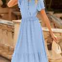 BTFBM Women Short Sleeve V Neck Swiss Dot Midi Summer Dresses 2024 Boho Ruffle Long Dresses Ruffle Wedding Guest Dress (Blue, S)