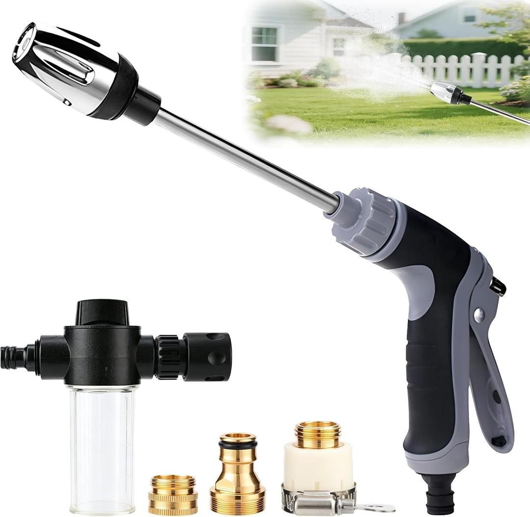 Turn Any Hose into a High Pressure Water Cleaning Jet, 2026 New Power Jet Water with High Pressure Hose Nozzle,Adjustable Hose Nozzle with Three Spray Modes for Yard Pets Car