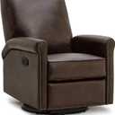 KISLOT Large Leather Recliner Chair Faux Swivel Rocker for Adults Manual Sofa for Living Room Bedroom Home Theater Seating (Espresso)