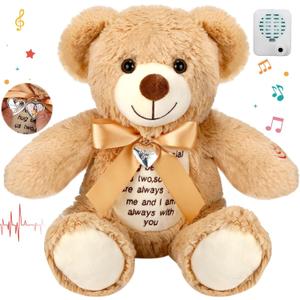 12 Inch Bear Stuffed Animals with Voice Recorder Set 30 Seconds Voice Sound Recorder Module Soft Plush Remembrance Bear with Photo Pendant with Zipper Memorial Gifts(Brown)