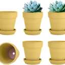 vensovo 4 Inch Small Yellow Terracotta Plant Pots with Saucer - 5 Pack Clay Flowerpots with Drainage, Great for Indoor Outdoor Plants, Crafts, Wedding Favor