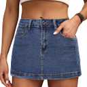 Denim Skort for Women High Waist Mini Denim Skirt Casual Stretch Women Jean Skirt with Pockets (X-Large, Dark Blue 01)