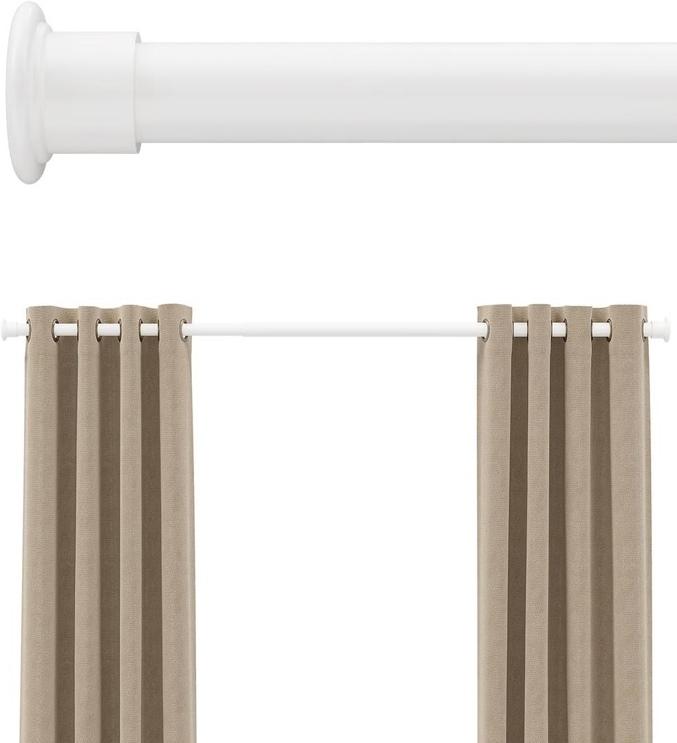Tension Curtain Rod by EZFurni,42-123 Inches,Heavy Duty Tension Rods for Windows, No Drilling Adjustable Curtain Rod for Patio, Hold Up Blackout Curtains and Non Slip, White