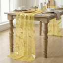 2 x Artoid Mode Marble Pattern Yellow Gauze Table Runner 10FT, Glitter Metallic Foil Sheer Dining Wedding Anniversary Birthday Table Decor for Home Party