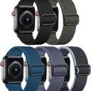 Adorve Stretchy Band Compatible with Apple Watch Bands Ultra 3/2/1 49mm 46mm 45mm 44mm 42mm 41mm 40mm 38mm Men Women, Soft Nylon Elastic Braided Strap for iWatch Series 11/10/9/8/7/6/5/4/3/SE/SE2/SE3 (Black/Dark Army Green/Arctic Blue/Blue Gray/Dark Grayish Blue)