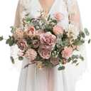 Ling's moment Dusty Rose Wedding Bouquets for Bride, Pink Bridal Bouquets for Bride, 13 Inch Free Form Artificial Wedding Flower Bouquet