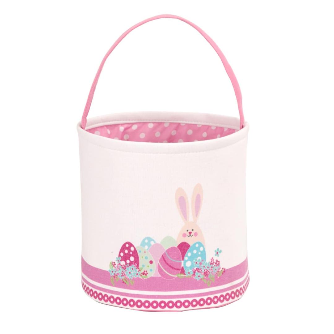 2 Pcs LessMo Easter Bunny Basket Egg Buckets, Pink Cute Personalized Canvas Cotton Tote Bags Egg Hunt Basket for Party Gifts