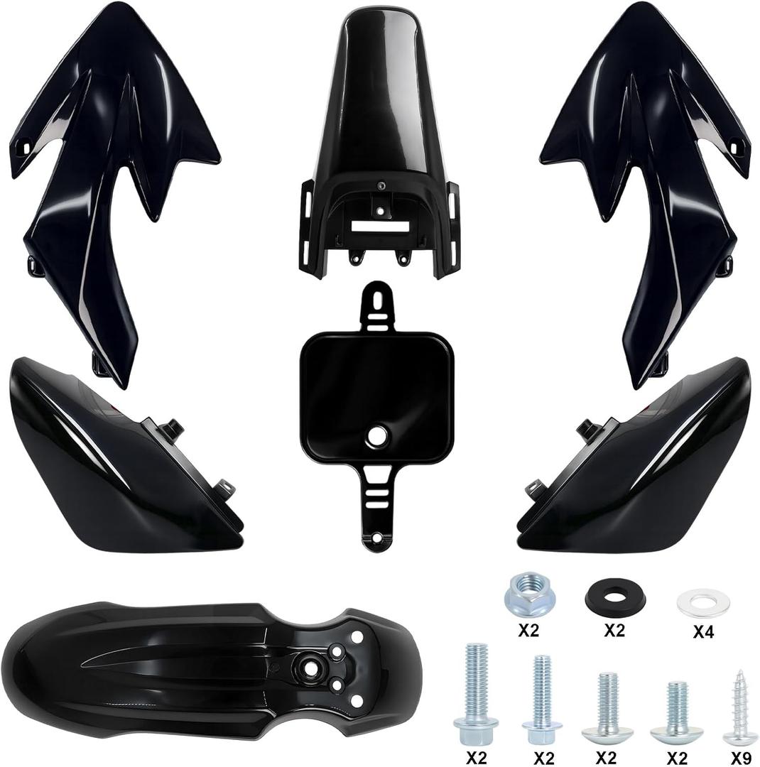 Podoy CRF50 Body Fender Kit for Compatible with XR50 XR 50 CRF 50 SDG SSR Pit Dirt Motor Trail Bike Black with Bolt Work Fairing Plastic (black)
