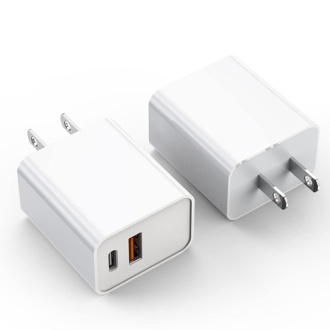 iPhone 17/16 Charger Block, 2Pack 20W Dual Port PD Fast USB C Wall Charger Adapter + USB A Quick Charging Brick Plug Compatible with iPhone Air/17/16/15/14/13/12/11/Pro Max/Plus/XS/XR/X,iPad,AirPods (White)