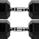 Fitvids Rubber Encased Hex Dumbbell  25LB  25LB Pair  Black