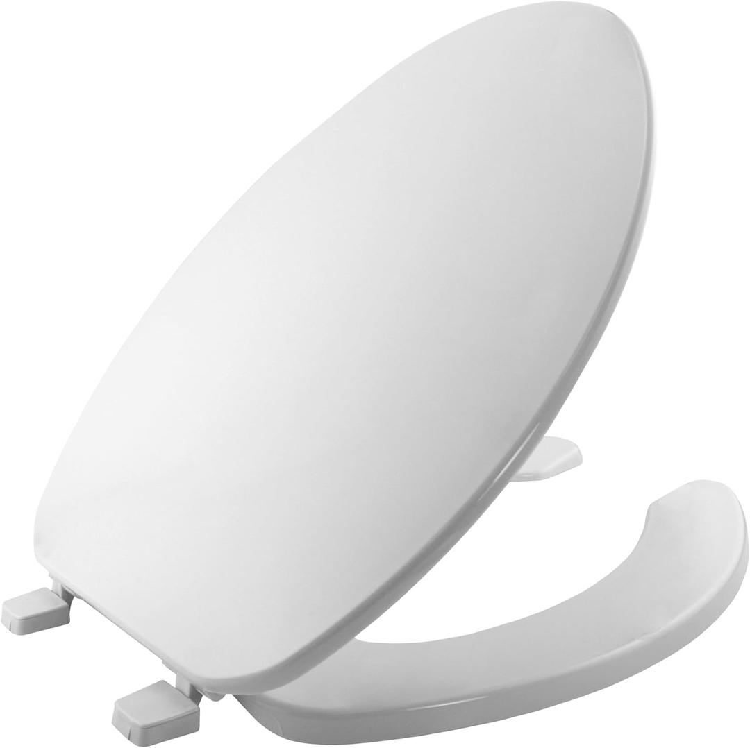 BEMIS 175 Commercial Open Front Plastic Toilet Seat, Heavy Duty Industrial Seat with Lid, Elongated, White