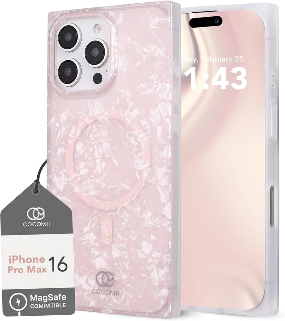 Cocomii - Rectangle Case Compatible with iPhone 16 Pro Max - Compatible with MagSafe, Opalescent Pearl, Glitter Sparkle, Glossy, Magnetic Phone Case for iPhone 16 Pro Max 6.9 inch, Pink