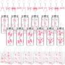 Remerry 12 Set Pink Bow Party Favors, Pink Bow Clear Gift Bags with Handle Plastic Cups with Lid and Straw 13.5 Oz, Acrylic Keychains for Coquette Birthday Party Bridal Shower Gifts, 11 Caps