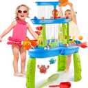 Water Table for Toddlers 1-3, 3-Tier Kids Water Table, Water Tables for Toddlers 3-5 Features Swimming Crabs & Dolphins, Rain Showers Splash Pond, Activity Sensory Play Table for Boys Girls