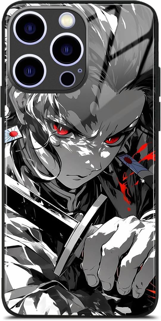 Manga Art Print Shockproof Glass Anime Case for iPhone 17 Pro Max, Heavy Duty Drop Protection, Durable Protective Bumper