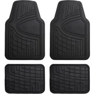 FH Group Automotive Floor Mats - Heavy-Duty Rubber Floor Mats for Cars, Universal Fit Full Set, Climaproof & Trimmable Floor Mats for Most Sedan, SUV, Truck, Black