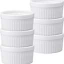 HIC Kitchen Souffle Ramekin, Fine Porcelain, For Baking Custards, Souffles, Casseroles, And Desserts, 8-Ounce Capacity, Set of 6