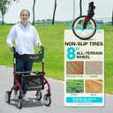 PLANET WALK Super Lightweight Rollator Walker for Seniors, Foldable Rolling Walker with Seat and 8" Rubber Wheels for All Terrain, Unique Design Aluminium Frame Sturdy Walkers for Traveling - Red