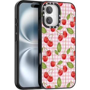 for iPhone 16 Red Cherry Phone Case for Women Girls | TPU+PC Premium Painted Shockproof Phone Case, Superior Shock Absorption, Military-Grade Drop Protection