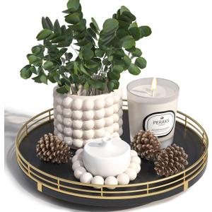 10" Oak Wood Decorative Tray for Home Decor, Tray for Coffee Table Decor Perfume Nightstand Vanity Bathroom Trays for Counter Candle Jewelry Makeup Farmhouse Table Centerpiece for Dining Room Gold