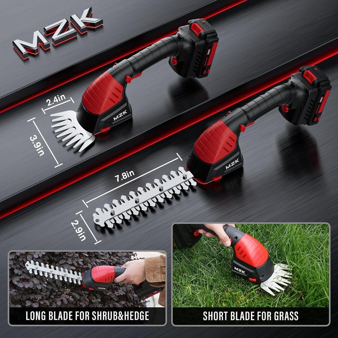 MZK 20V 2-in-1 Pole Hedge Trimmer & Grass Shear, 6-Foot Reach