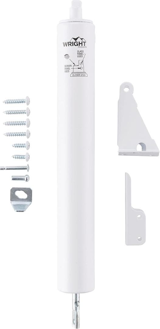 Wright Products Heavy-Duty Pneumatic Storm Door Closer Durable, Adjustable, Quiet-Closing with Hold-Open Feature (Transitional, White)