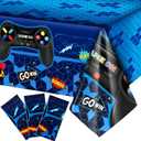 Tatuo 3 Pcs Video Game Table Cover, Game Theme Birthday Decoration Plastic Table Cloth Party Supplies for Boys Girls Kids Player Geek Party Decorations, 54 x 108 Inch (Blue)
