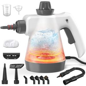 Steam Cleaner, Pressurized Handheld Steam Cleaner for Home with 12pcs Accessories & Safety Lock, Multi-Surface Powerful Natural Steamer for Deep Cleaning Grout, Kitchen, Bathroom, Car, Windows, White