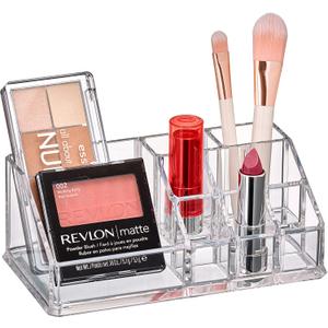 Amazing Abby - Tiffany - Acrylic Cosmetic Organizer, Transparent Plastic Makeup Holder, Compartmented, Shatter-Proof, Perfect Bathroom Vanity Storage Solution for Beauty Supply, Small