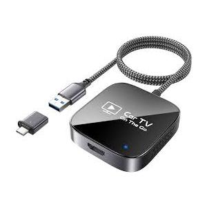 2in1 Wireless CarPlay Adapter & Car TV Mate Pro 2026 [Metal & Glass Case] Convert Wired to Wireless Car Play with HDMI Input for TV Stick, Screen Mirroring & Streaming, Fit for 2016+ Cars Black