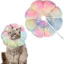 Flower Cat Cone, Uadonile Adjustable Cat Cone Collar, Soft Dog Elizabethan Collar Recovery E Collar After Surgery, Recovery E-Collar for Kittens/Puppies and Cats Recovery(Tie-dye Pink Blue, M)