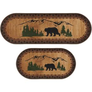 2 Pcs Bear Non Skid Rug Rustic Lodge Theme Area Rug with Bear and Cub Scene Cabin Rug Bear Farmhouse Rug Winter Kitchen Cabin Rug Christmas Bear Decor for Home Bathroom Bedroom Living Room