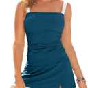 Aleumdr Women Vintage Tummy Control Two Piece Tankini Swimsuits Swimdress Push up Swimwear Bathing Suits (Medium, Sail Blue)
