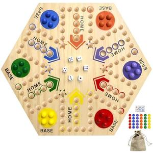 Wooden Board Game, Board Game Original Marble Game Double Sided Painted 2 to 6 Player Fast Track Wooden with 6 Colors 24 Marbles 6 Dice for Adults Kids Family(24 INCH) (missing 6 colors,24 marbles, 6dice )