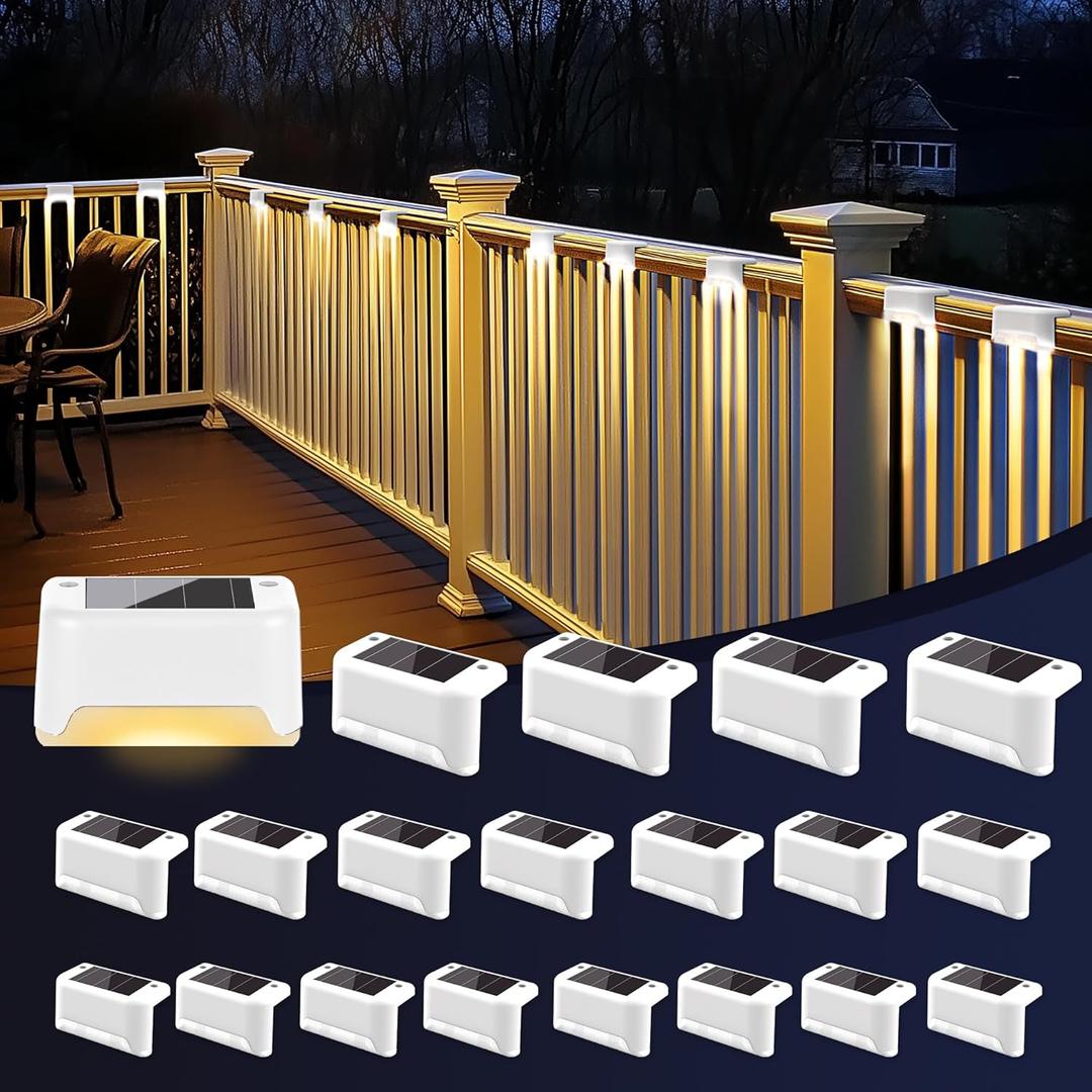 Solar Fence Lights Outdoor - Waterproof LED Lights for Deck, Stairs, Fence, Patio, Yard, Porch and Balcony (20 Pack, Warm White)