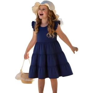 HILEELANG Little Girls Short Sleeve Dresses Easter Summer Cotton Casual Skater Swing Twirly Sundress