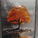 Framed Orange and Grey Fall Tree Forest Lake Landscape Wall Art, 24x36 In