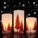 Eldnacele Christmas Flickering Flameless Candles with 6 Hour Timer, Red Christmas Tree Decal Battery Operated Real Wax LED Pillar Candles Home Tabletop Holiday Decor(3Pcs,34/5/6 Inches)