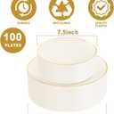 PULOTE 100PCS Ivory Plastic Plates - Cream Plastic Disposable Heavy Duty for Party & Wedding - Include 50 Each (Dinner & Dessert) Plates