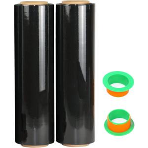2-Pack Black Stretch Wrap 18" x 1000 Feet 80 Gauge Industrial Strength with Plastic Handle, Plastic Pallet Supplies Durable Self-Adhering for Packing, Moving, Heavy Duty Shrink Film Rolls
