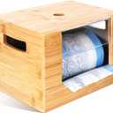 Extra Large Trash Bag Holder, Bamboo Wooden Trash Bag Dispenser with Lid, Stackable Storage for Kitchen/Laundry Room/Under Sink Organization