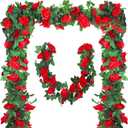 Aneco 8 Pack 64 FT Red Flower Garland Kentucky Artificial Rose Vines Derby Roses Fake Vine Flowers Plants Party Supplies for Kentucky Holiday Wedding Garden Craft Art Decoration