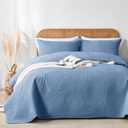 OARAGE Queen Quilt Bedding Set Soft Lightweight Bluish Grey Bedspread with Leaf Pattern,Ultrasonic Microfiber Bed Coverlet Full Size for All Season (1 Quilt, 2 Shams) (Full/Queen(90"x 96"))