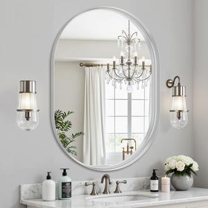 Oval Bathroom Mirror, 22x30 Inch White Oval Wall Mirror with Metal Deep Frame, Mirrors for Wall Decor, Vanity, Entryway, Living Room, Horizontally/Vertically