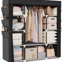 VTRIN Portable Closet Wardrobe for Hanging Clothes 57.3 Inch Large Capacity Clothes Rack with Cover, 10 Storage Organizer Shelves, 1 Hanging Rods and 6 Pockets, Free Standing Closet for Bedroom, Black