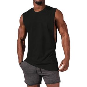 Gafeng Mens Workout Tank Tops Muscle Cut Off Shirts Sleeveless Bodybuilding Gym Cotton T-Shirts (XX-Large, Black)
