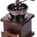 Wooden Manual Coffee Grinder Vintage Style Hand Coffee Mill Burr Coffee Grinder with Ceramic Hand Crank,Wooden Manual Coffee Grinder Cleaning Brush, Brown, 19 x 8.5 x 16 cm