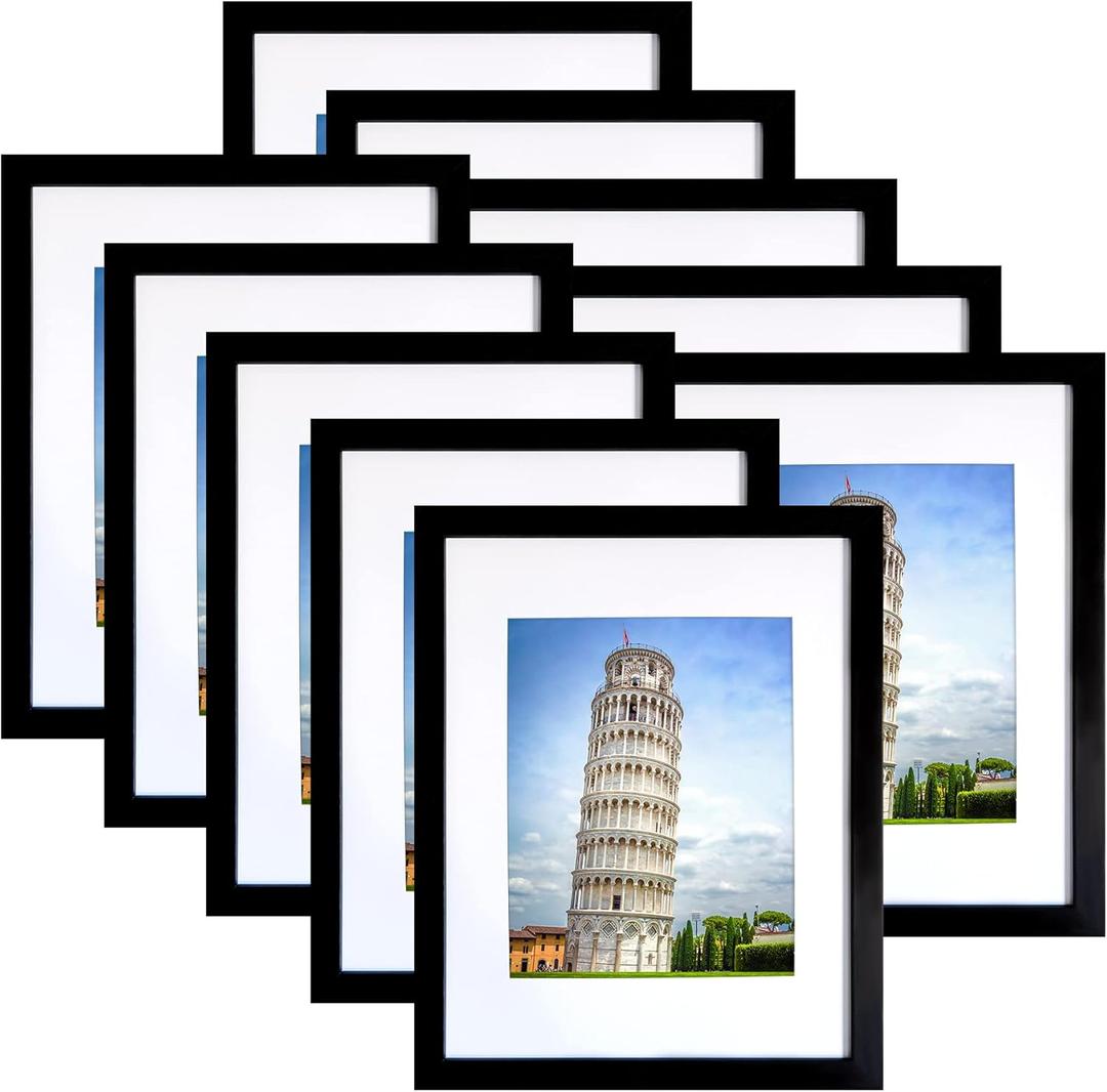 SESEAT 8x10 Picture Frame Set of 10, Display Pictures 5x7 with Mat or 8x10 Prints without Mat, Wall Mounting or Tabletop,Black