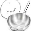 COOKER KING 12" Wok Pan with Lid, Stainless Steel Deep Skillet for Stir-Fry
